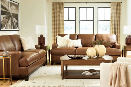 Saonara Amber Genuine Leather Sofa and Loveseat by Ashley at Eve Furniture