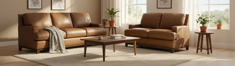 Saonara Amber Genuine Leather Sofa and Loveseat by Ashley at Eve Furniture
