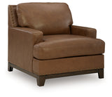 Saonara Caramel/Brown Genuine Leather Chair by Ashley at Eve Furniture