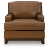Saonara Caramel/Brown Genuine Leather Chair by Ashley at Eve Furniture