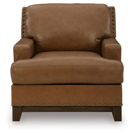 Saonara Caramel/Brown Genuine Leather Chair by Ashley at Eve Furniture