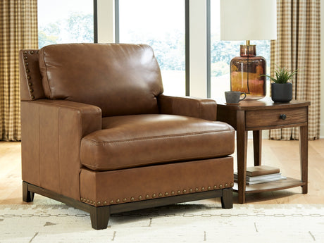 Saonara Caramel/Brown Genuine Leather Chair by Ashley at Eve Furniture
