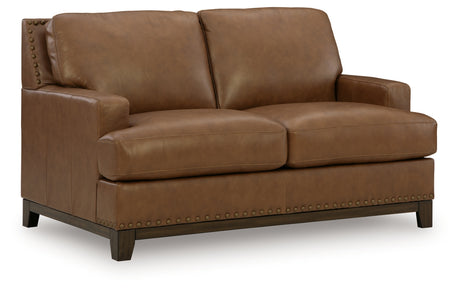 Saonara Caramel/Brown Genuine Leather Sofa and Loveseat by Ashley at Eve Furniture