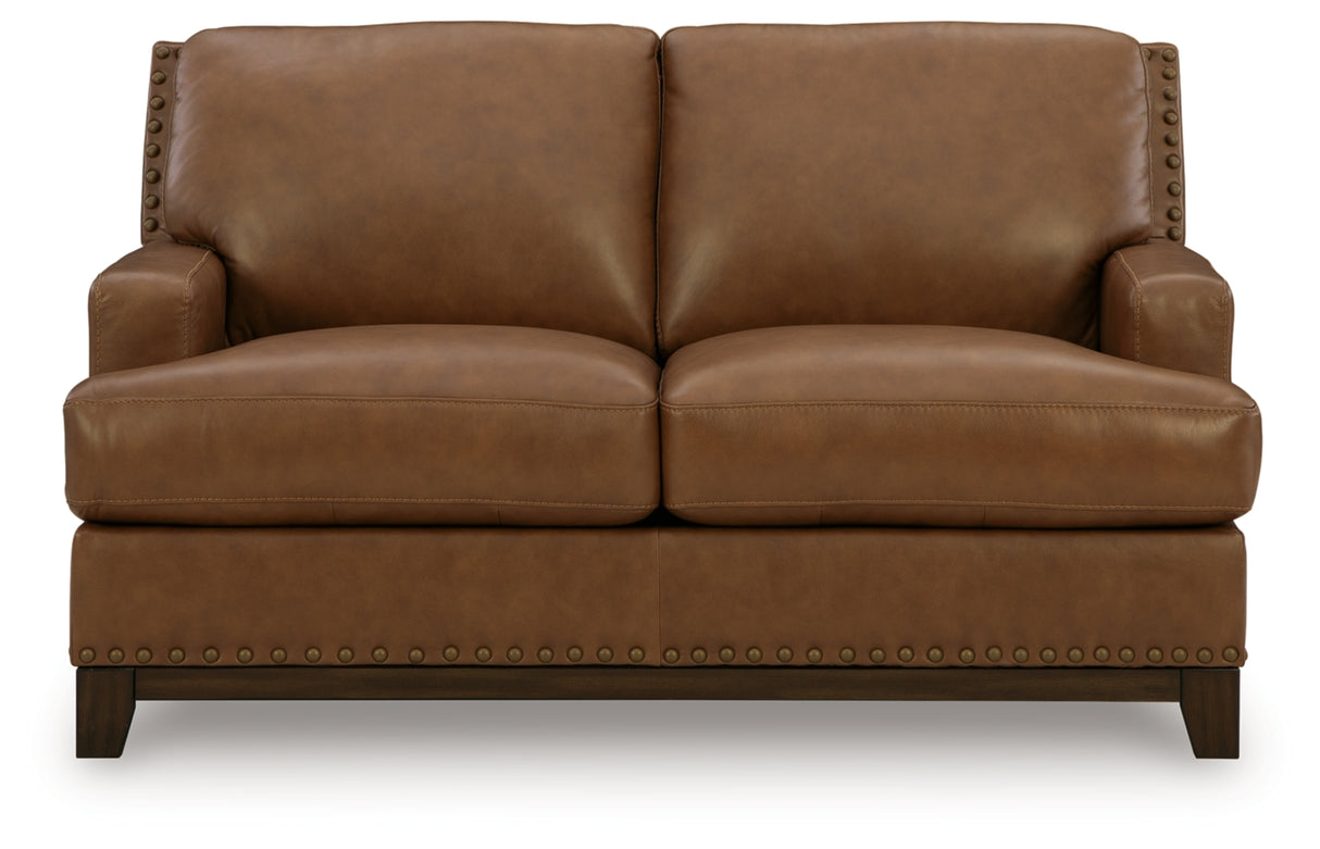 Saonara Caramel/Brown Genuine Leather Sofa and Loveseat by Ashley at Eve Furniture