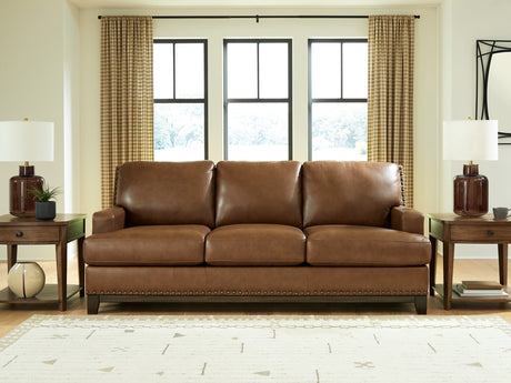 Saonara Caramel/Brown Genuine Leather Sofa and Loveseat by Ashley at Eve Furniture