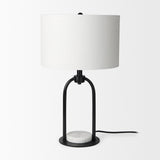 Sarah 15.0L x 10.0W x 22.2H Arched Black Metal W/Marble Cube and White Shade Table Lamp by Mercana at Eve Furniture