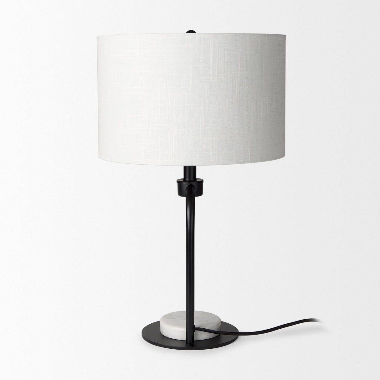 Sarah 15.0L x 10.0W x 22.2H Arched Black Metal W/Marble Cube and White Shade Table Lamp by Mercana at Eve Furniture