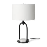 Sarah 15.0L x 10.0W x 22.2H Arched Black Metal W/Marble Cube and White Shade Table Lamp by Mercana at Eve Furniture