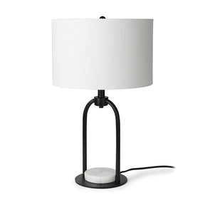 Sarah 15.0L x 10.0W x 22.2H Arched Black Metal W/Marble Cube and White Shade Table Lamp by Mercana at Eve Furniture