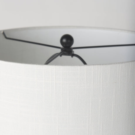 Sarah Arched Black Metal W/Marble Cube and White Shade Table Lamp by Mercana at Eve Furniture
