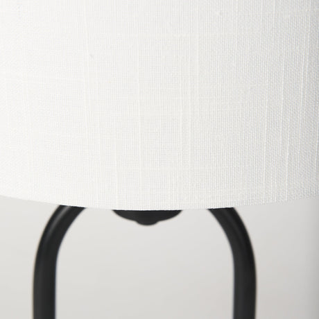 Sarah Arched Black Metal W/Marble Cube and White Shade Table Lamp by Mercana at Eve Furniture