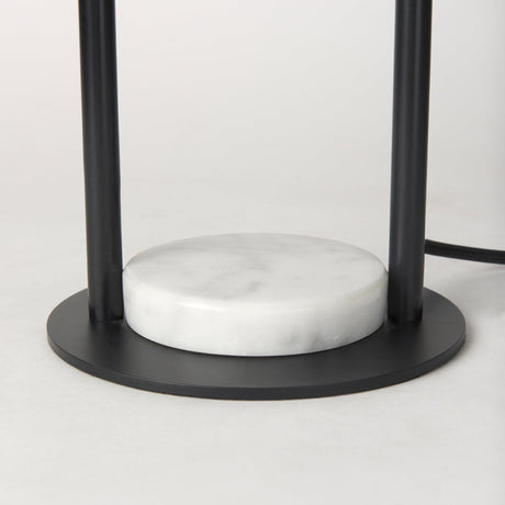 Sarah Arched Black Metal W/Marble Cube and White Shade Table Lamp by Mercana at Eve Furniture