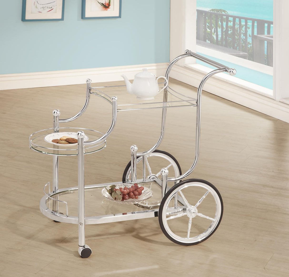 Sarandon Chrome/Clear 3-Tier Serving Cart