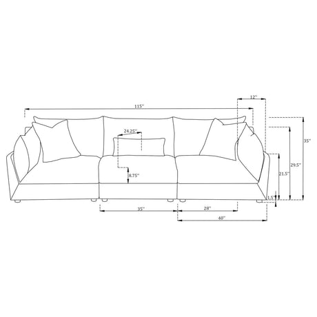 Sasha 3-Piece Upholstered Sofa Barely Black by Coaster at Eve Furniture