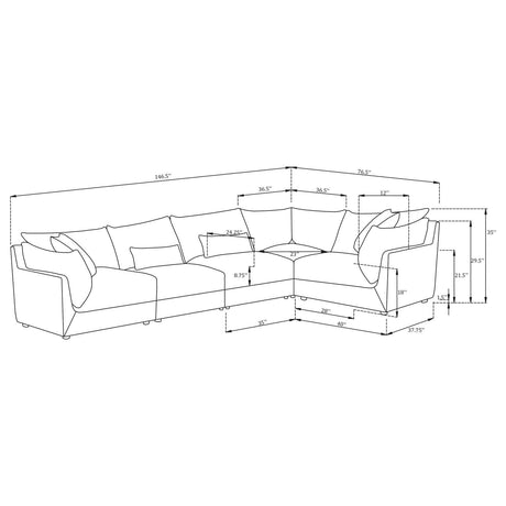 Sasha Barely Black 5-piece Upholstered Modular Sectional Sofa by Coaster at Eve Furniture