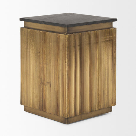 Satima Black Marble w/ Gold Metal Square Fluted Accent Table by Mercana at Eve Furniture