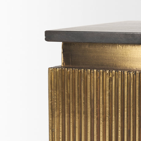 Satima Black Marble w/ Gold Metal Square Fluted Accent Table by Mercana at Eve Furniture