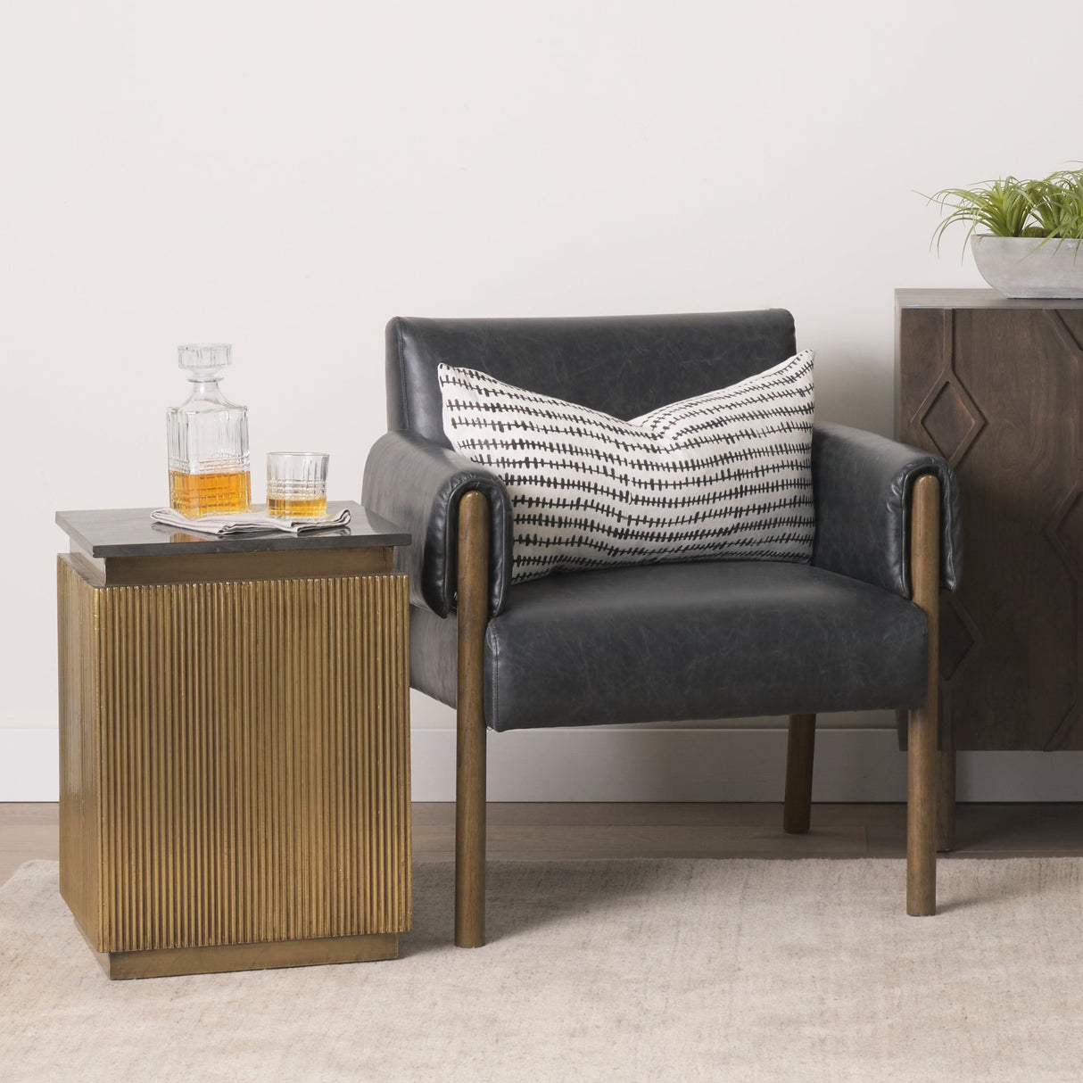 Satima Black Marble w/ Gold Metal Square Fluted Accent Table by Mercana at Eve Furniture