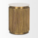 Satima White Marble w/ Gold Metal Round Fluted Accent Table by Mercana at Eve Furniture