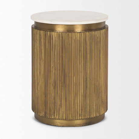 Satima White Marble w/ Gold Metal Round Fluted Accent Table by Mercana at Eve Furniture