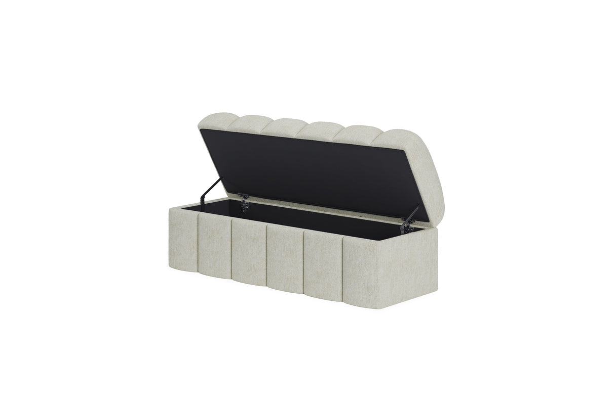 Savage Upholstered Storage Bench in Sandy Chenille by Modus Furniture at Eve Furniture