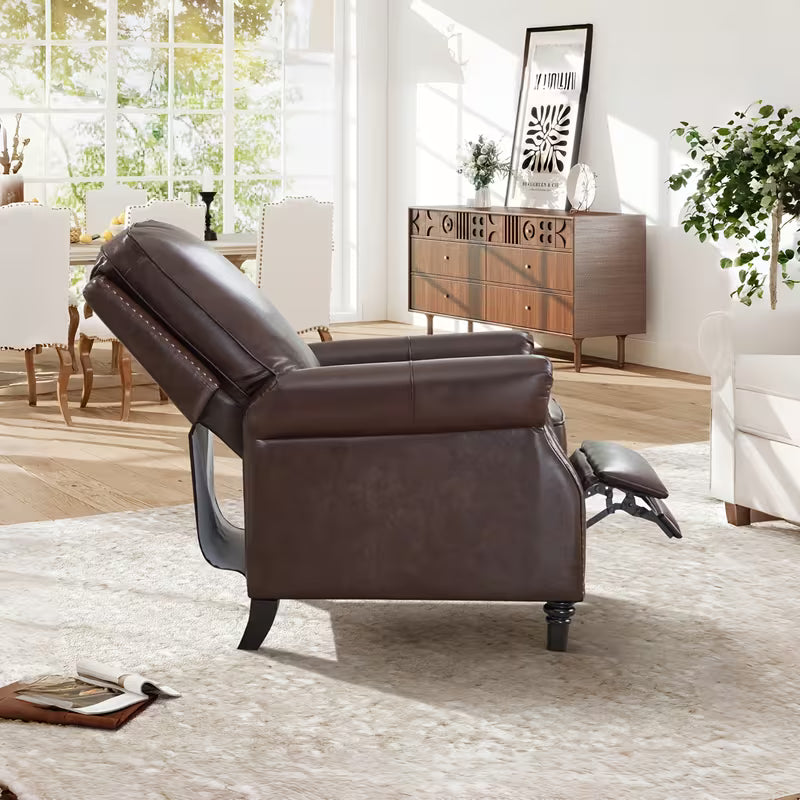 Savannah Brown Leather Push Back Recliner Chair by Homelegance at Eve Furniture
