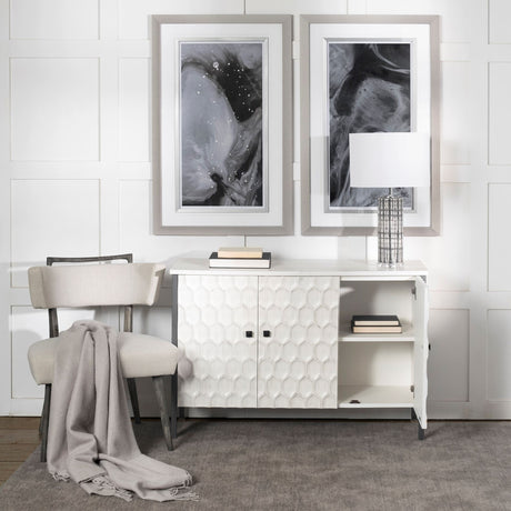 Savannah White Fir Veneer & Gray Metal 3-Door Accent Cabinet by Mercana at Eve Furniture