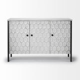 Savannah White Fir Veneer & Gray Metal 3-Door Accent Cabinet by Mercana at Eve Furniture