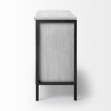 Savannah White Fir Veneer & Gray Metal 3-Door Accent Cabinet by Mercana at Eve Furniture