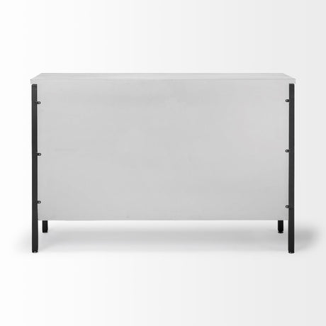 Savannah White Fir Veneer & Gray Metal 3-Door Accent Cabinet by Mercana at Eve Furniture