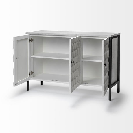 Savannah White Fir Veneer & Gray Metal 3-Door Accent Cabinet by Mercana at Eve Furniture
