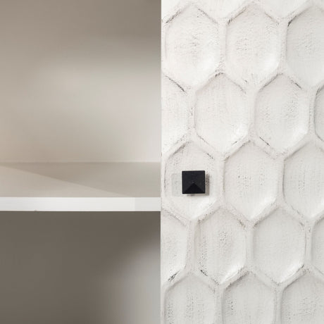 Savannah White Fir Veneer & Gray Metal 3-Door Accent Cabinet by Mercana at Eve Furniture