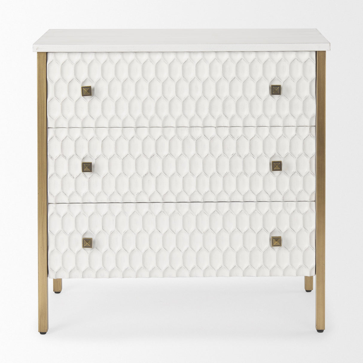 Savannah White Fir Veneer w/ Gold Metal 3-Drawer Accent Cabinet by Mercana at Eve Furniture
