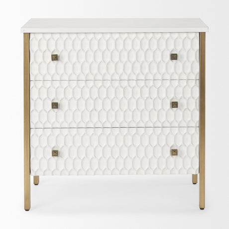 Savannah White Fir Veneer w/ Gold Metal 3-Drawer Accent Cabinet by Mercana at Eve Furniture