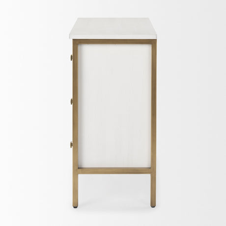 Savannah White Fir Veneer w/ Gold Metal 3-Drawer Accent Cabinet by Mercana at Eve Furniture