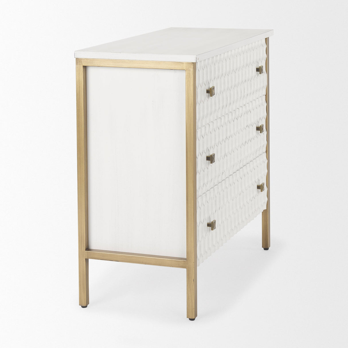 Savannah White Fir Veneer w/ Gold Metal 3-Drawer Accent Cabinet by Mercana at Eve Furniture