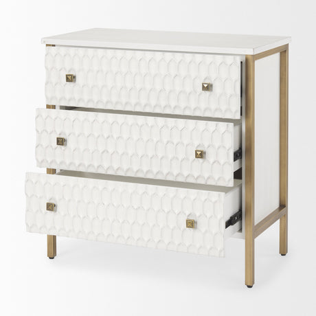 Savannah White Fir Veneer w/ Gold Metal 3-Drawer Accent Cabinet by Mercana at Eve Furniture