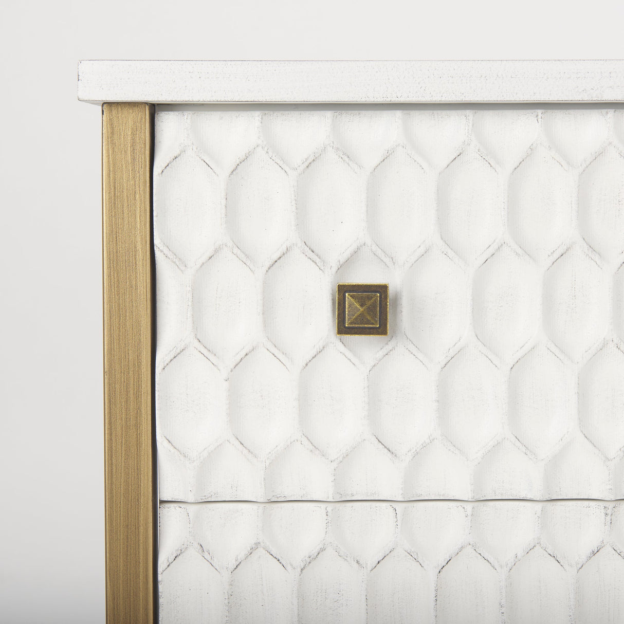 Savannah White Fir Veneer w/ Gold Metal 3-Drawer Accent Cabinet by Mercana at Eve Furniture
