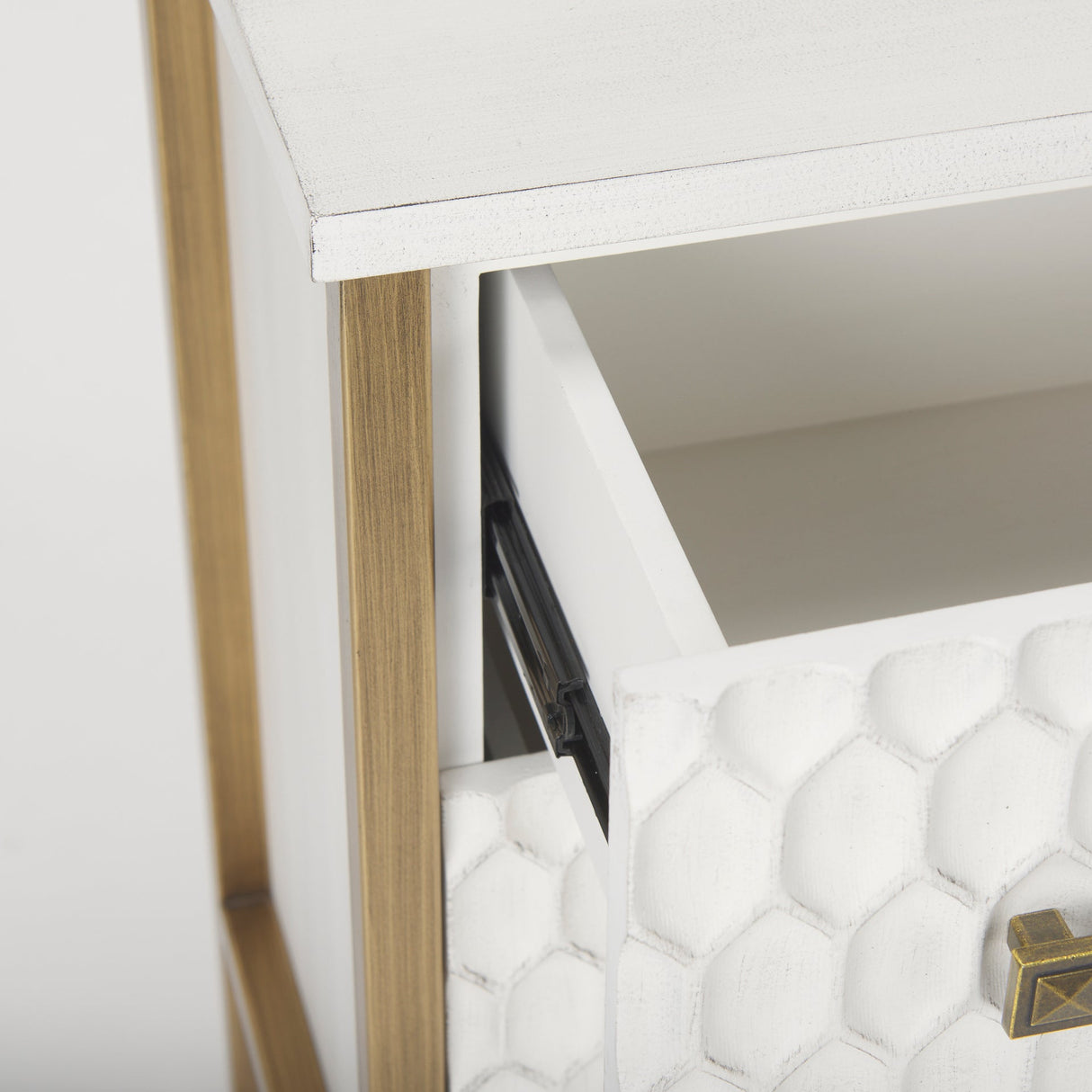 Savannah White Fir Veneer w/ Gold Metal 3-Drawer Accent Cabinet by Mercana at Eve Furniture