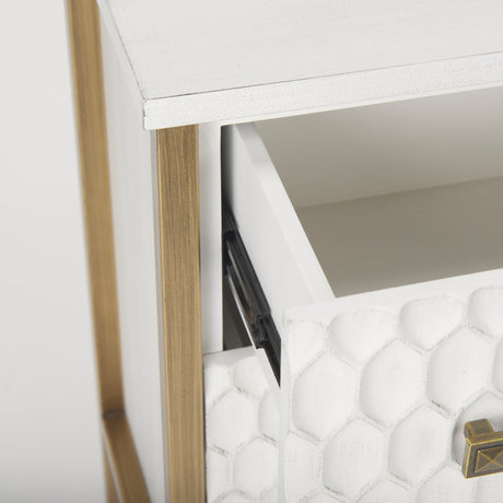 Savannah White Fir Veneer w/ Gold Metal 3-Drawer Accent Cabinet by Mercana at Eve Furniture