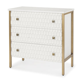 Savannah White Fir Veneer w/ Gold Metal 3-Drawer Accent Cabinet by Mercana at Eve Furniture