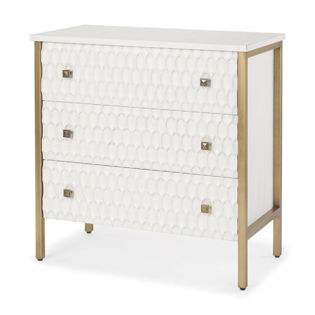 Savannah White Fir Veneer w/ Gold Metal 3-Drawer Accent Cabinet by Mercana at Eve Furniture