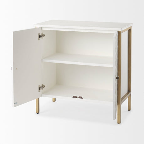 Savannah White Fir Veneer w/ Gold Metal Accent 2-Door Accent Cabinet by Mercana at Eve Furniture