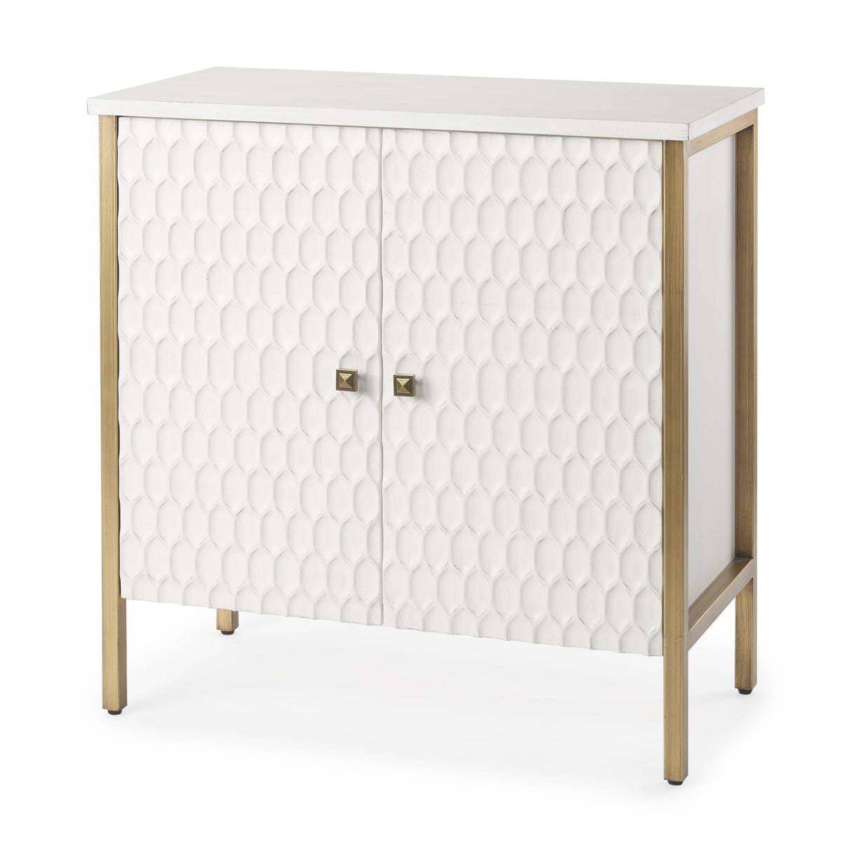 Savannah White Fir Veneer w/ Gold Metal Accent 2-Door Accent Cabinet by Mercana at Eve Furniture