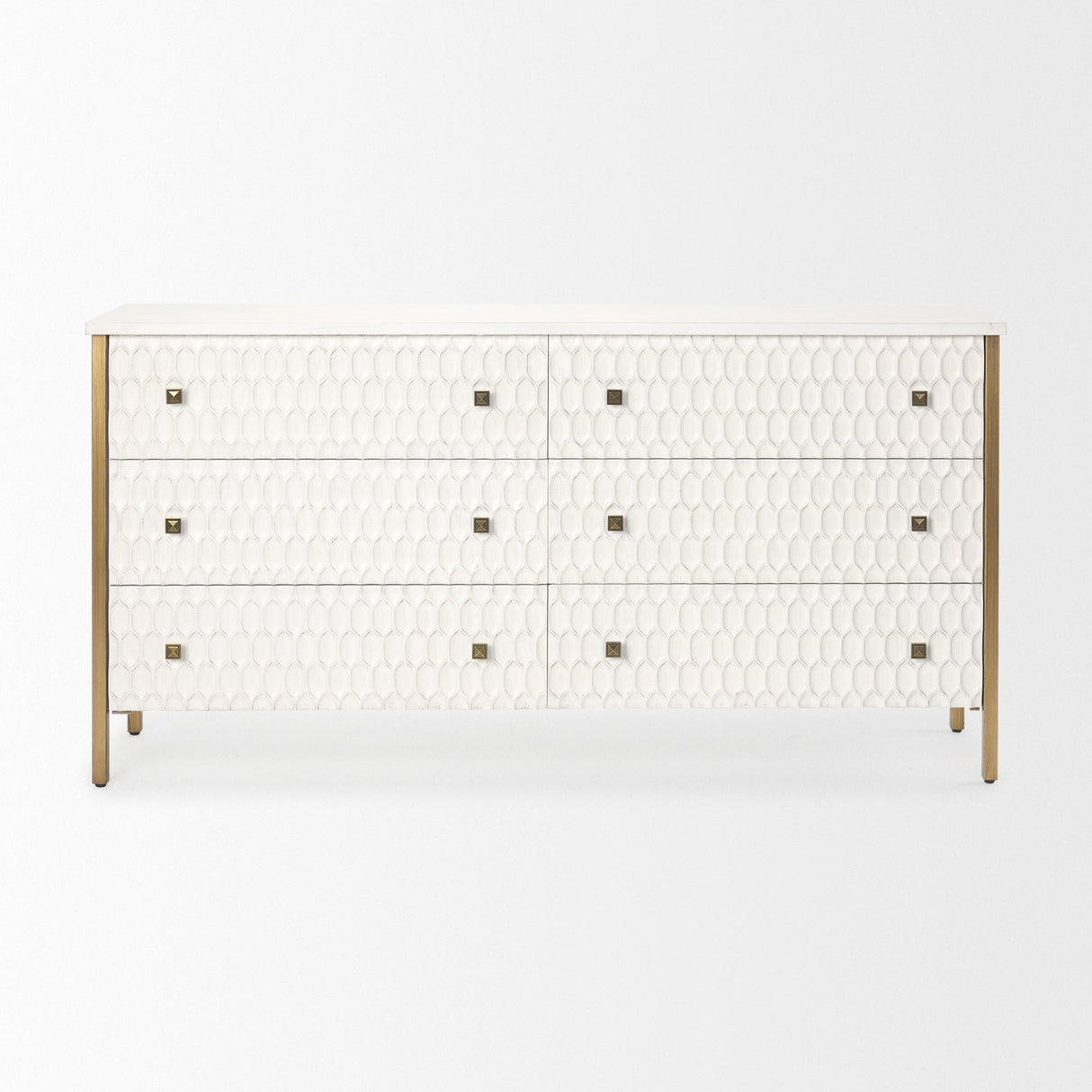 Savannah White Fir Veneer w/ Gold Metal Accents 6-Drawer Sideboard by Mercana at Eve Furniture