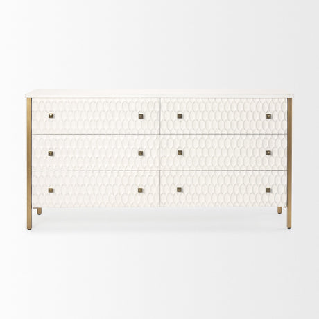 Savannah White Fir Veneer w/ Gold Metal Accents 6-Drawer Sideboard by Mercana at Eve Furniture