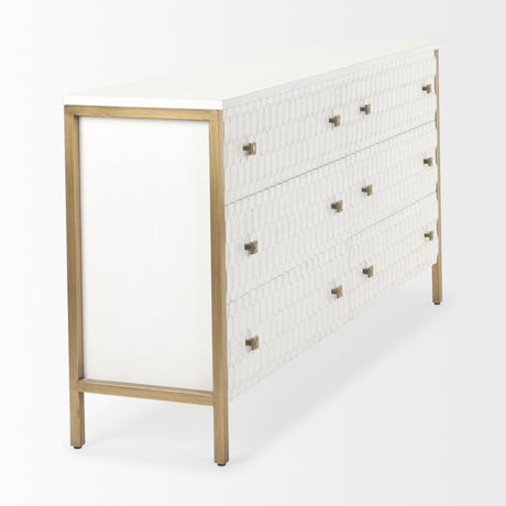 Savannah White Fir Veneer w/ Gold Metal Accents 6-Drawer Sideboard by Mercana at Eve Furniture