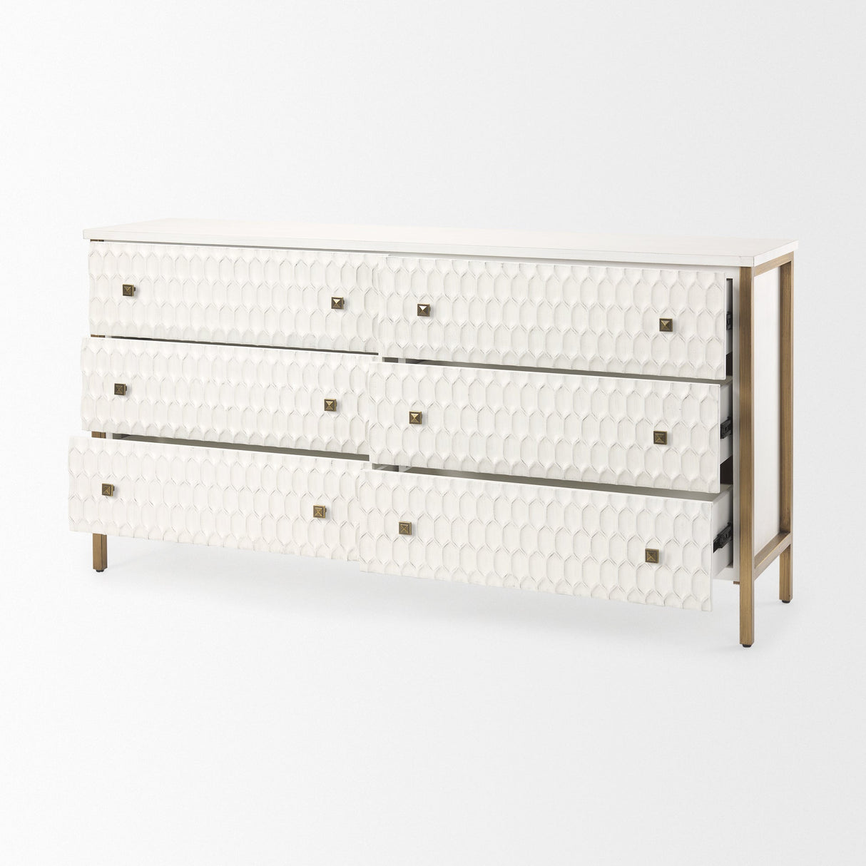 Savannah White Fir Veneer w/ Gold Metal Accents 6-Drawer Sideboard by Mercana at Eve Furniture