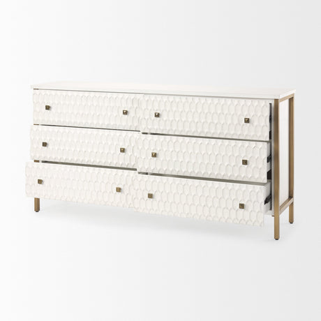 Savannah White Fir Veneer w/ Gold Metal Accents 6-Drawer Sideboard by Mercana at Eve Furniture