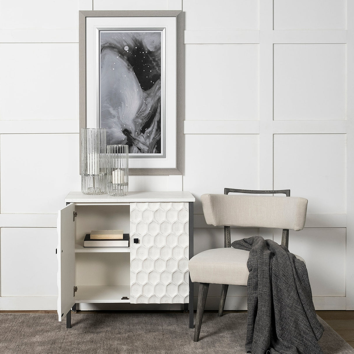 Savannah White Fir Veneer w/ Gray Metal 2-Door Accent Cabinet by Mercana at Eve Furniture